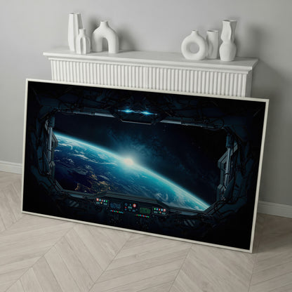 Earth from Space Station Canvas in white floating frame