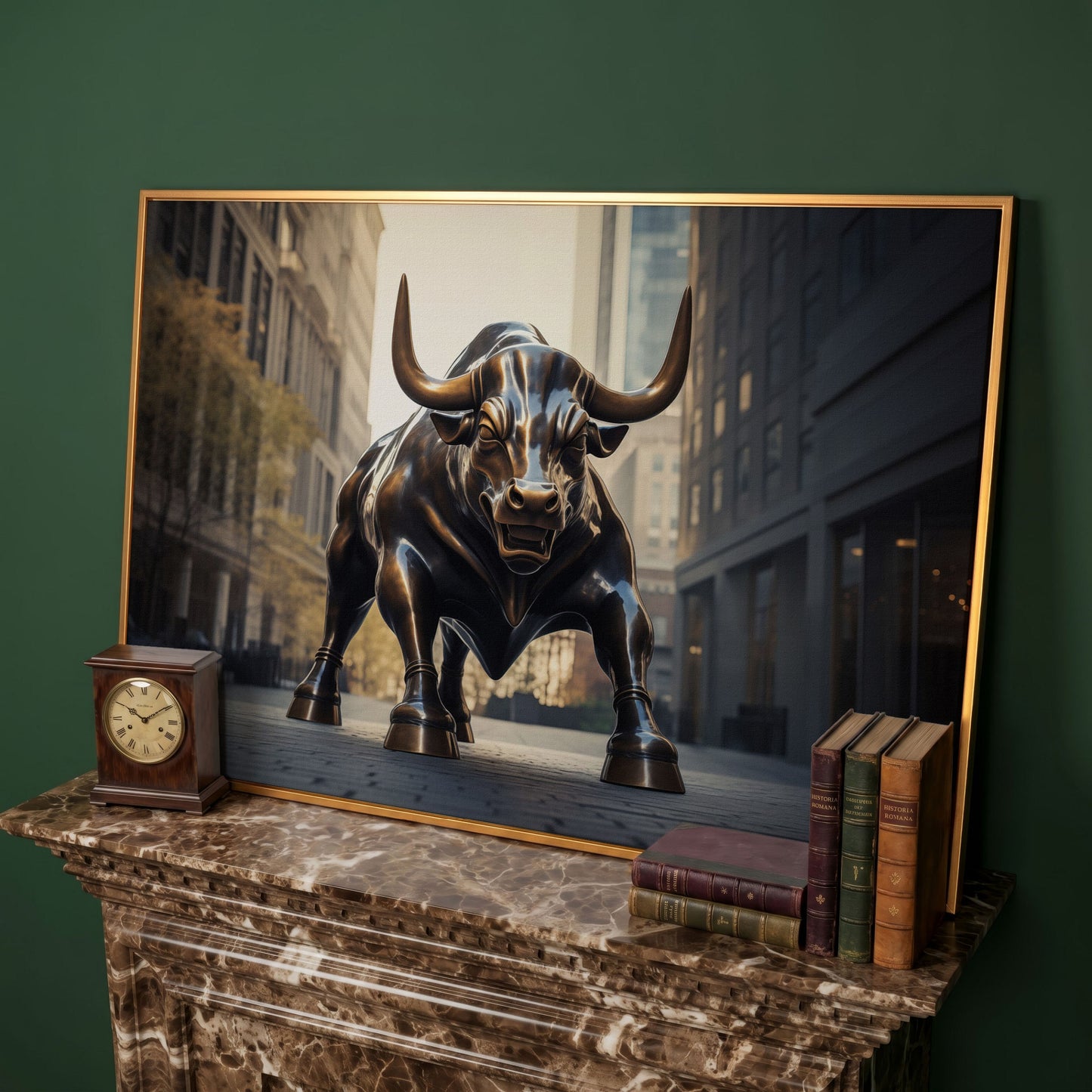 Raging Bull Canvas Print in antique gold floating frame