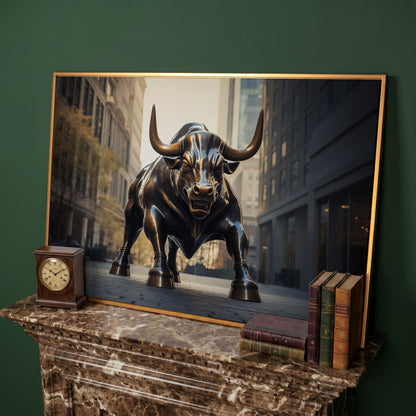 Raging Bull Canvas Print in antique gold floating frame