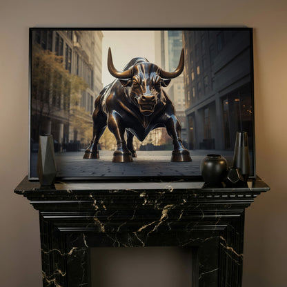 Raging Bull Canvas Print in black floating frame