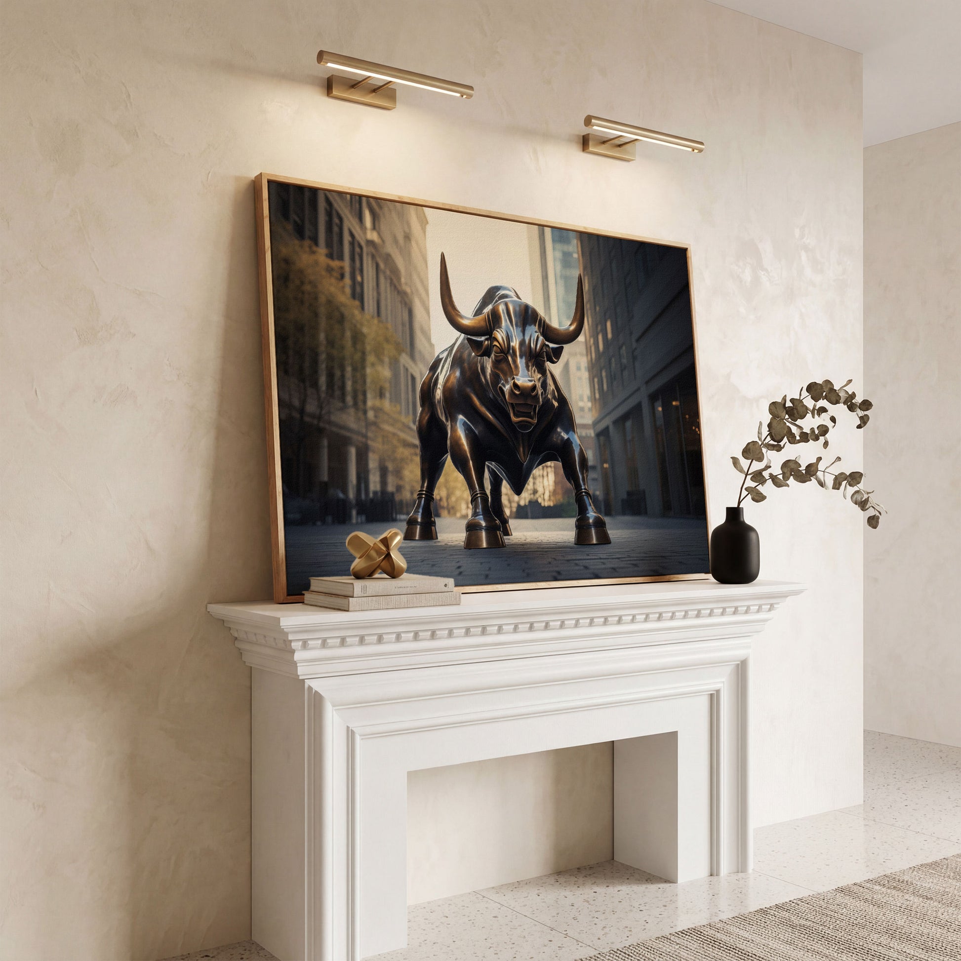 Raging Bull Canvas Print in white oak floating frame
