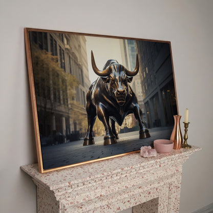 Raging Bull Canvas Print in rose gold floating frame