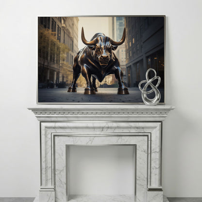 Raging Bull Canvas Print in silver floating frame