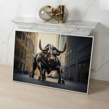 Raging Bull Canvas Print in white floating frame