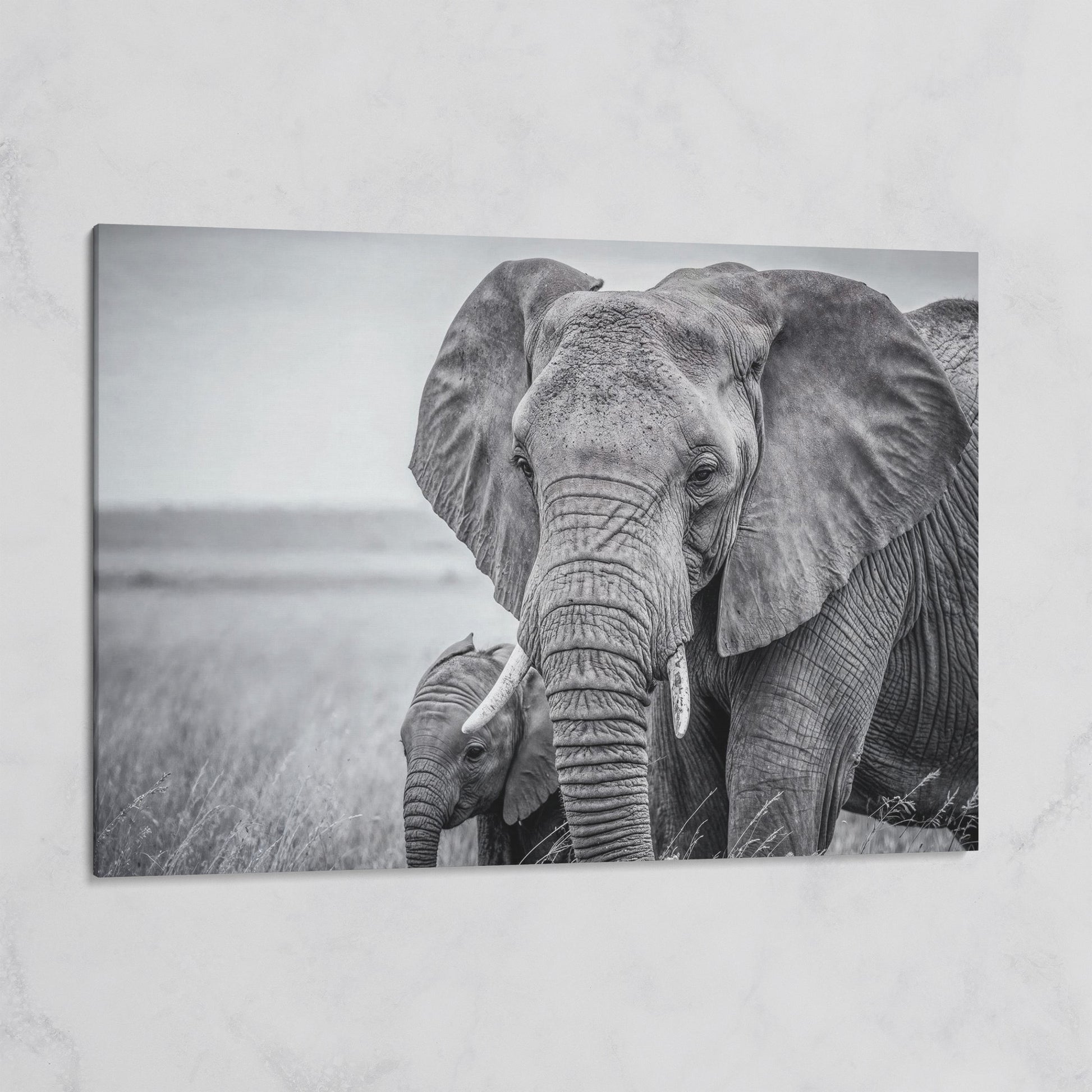 African Elephant Mother & Calf Canvas Print on gallery wrap