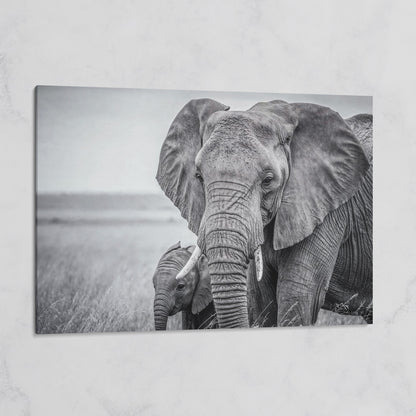 African Elephant Mother & Calf Canvas Print on gallery wrap