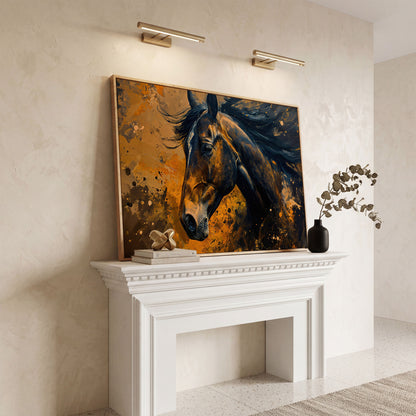Brown Horse Canvas Print with Painterly Brushwork in white oak floating frame