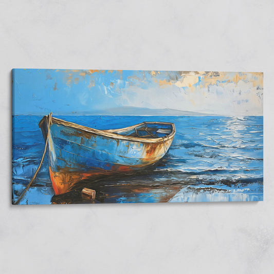 Coastal Blue Boat Canvas on gallery wrap