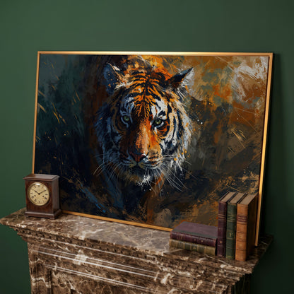 Majestic Tiger Portrait Canvas Print in antique gold floating frame