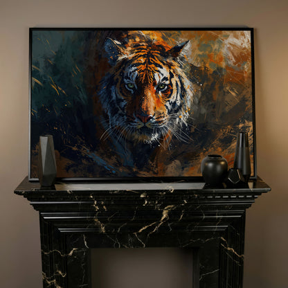 Majestic Tiger Portrait Canvas Print in black floating frame