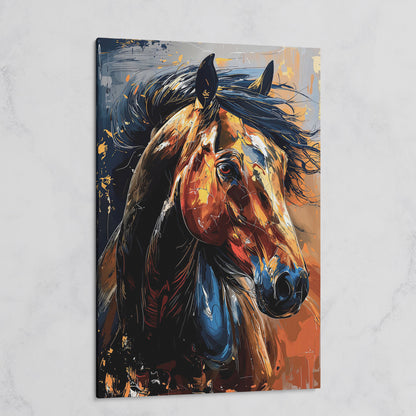 Abstract Horse Portrait in Burnt Orange and Navy on gallery wrap canvas