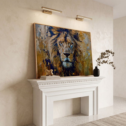 Royal Mane Lion Canvas Print in white oak floating frame