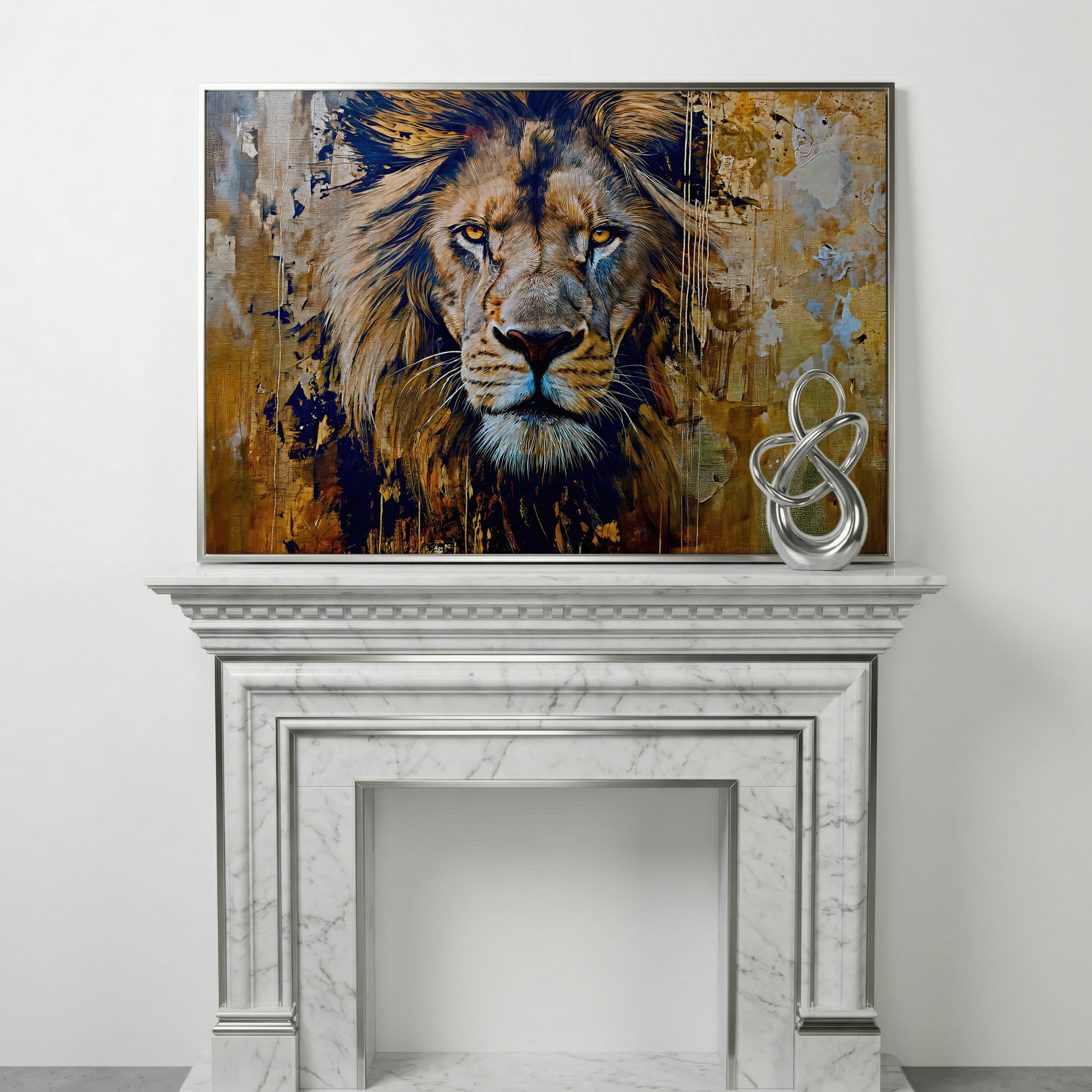 Royal Mane Lion Canvas Print in silver floating frame