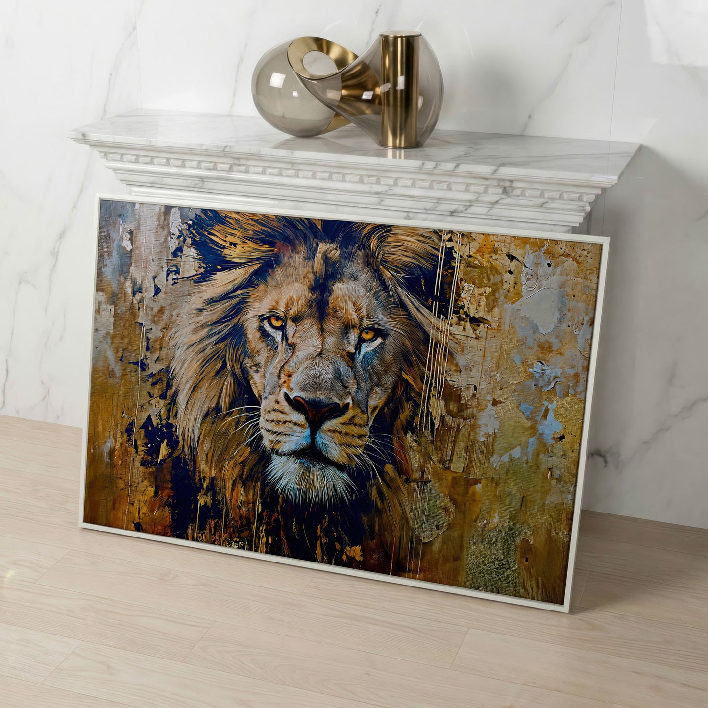 Royal Mane Lion Canvas Print in white floating frame
