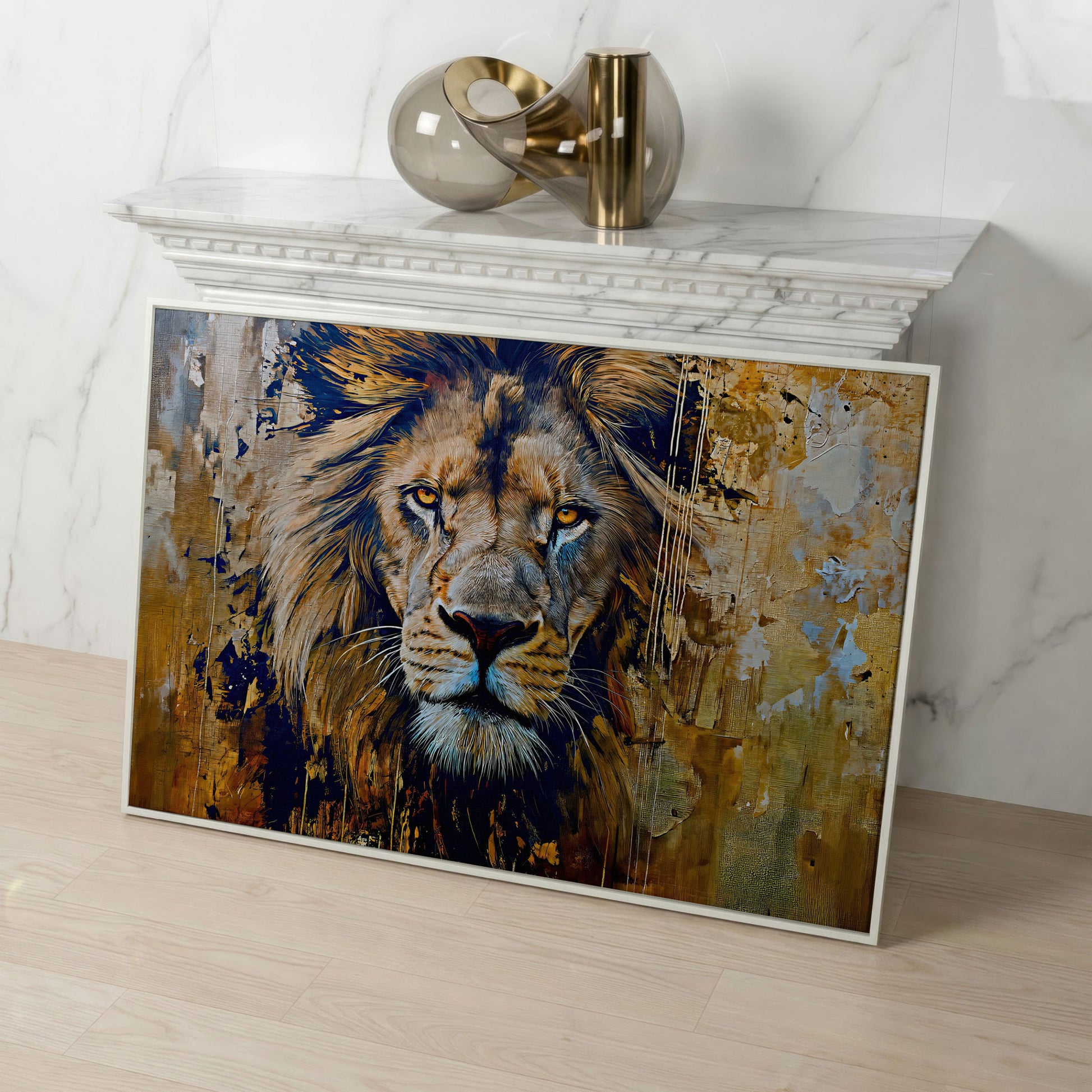 Royal Mane Lion Canvas Print in white floating frame