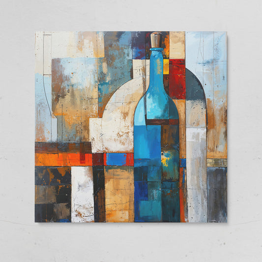 Abstract Blue Bottle Geometric Canvas on gallery wrap