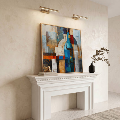Abstract Blue Bottle Geometric Canvas in white oak floating frame