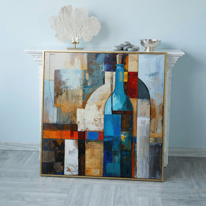 Abstract Blue Bottle Geometric Canvas in rose gold floating frame