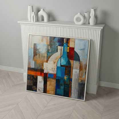 Abstract Blue Bottle Geometric Canvas in white floating frame
