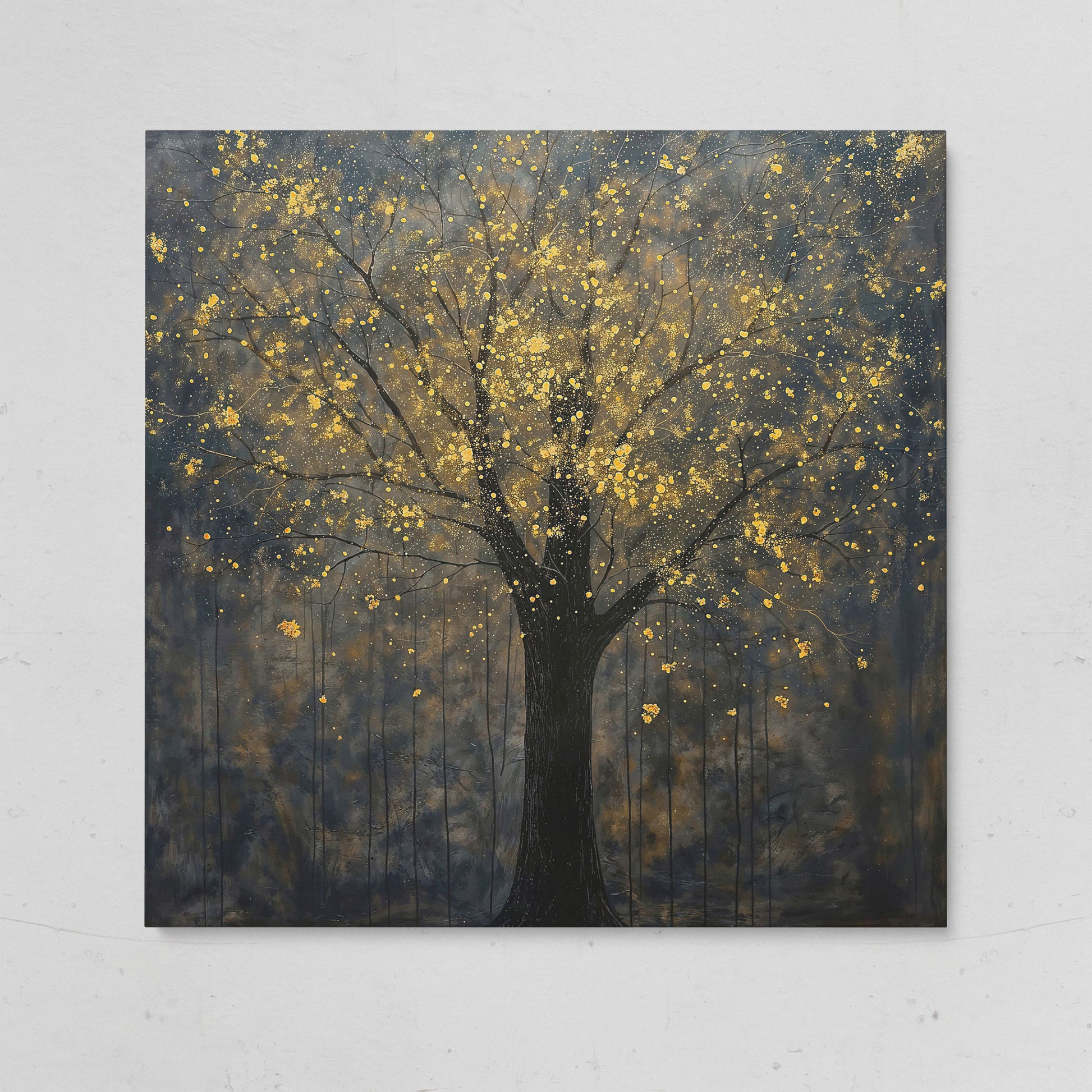 Black Tree with Golden Splash Canvas on gallery wrap