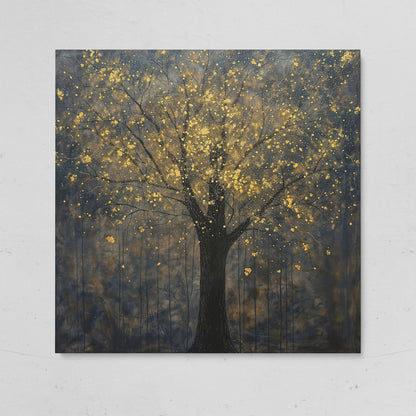 Black Tree with Golden Splash Canvas on gallery wrap