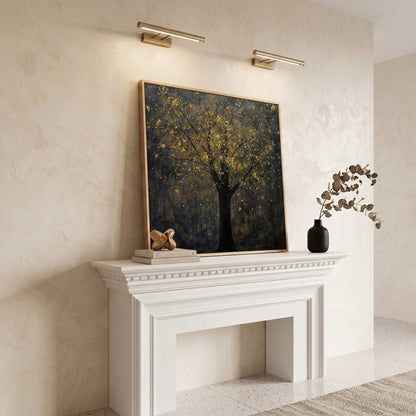 Black Tree with Golden Splash Canvas in white oak floating frame