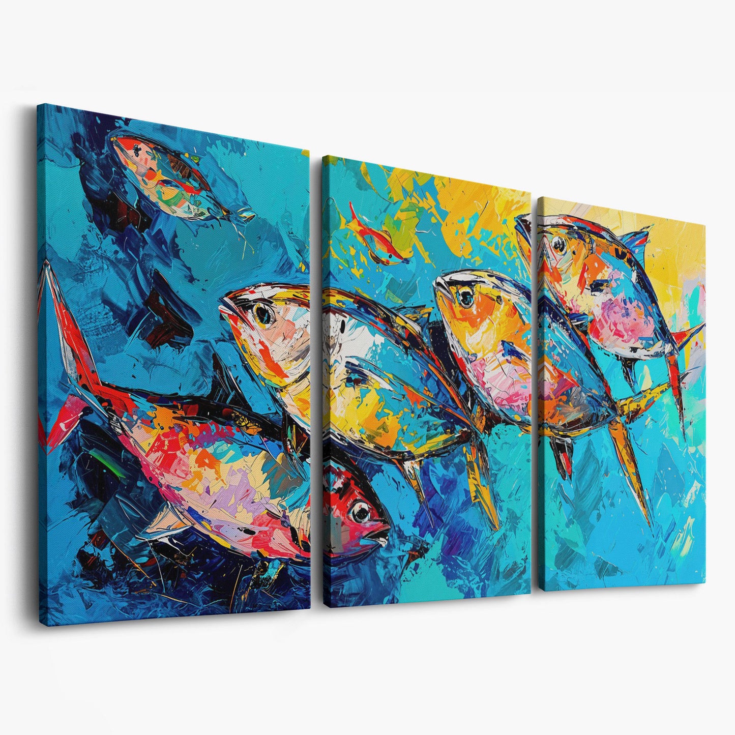 Colorful Fish Canvas Wall Art as 3-panel split version