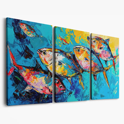 Colorful Fish Canvas Wall Art as 3-panel split version