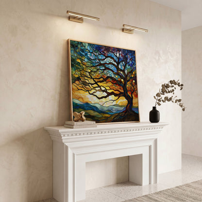 Mosaic Tree of Life Canvas Print in white oak floating frame