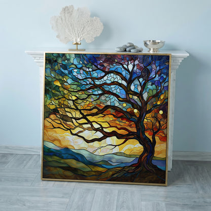 Mosaic Tree of Life Canvas Print in rose gold floating frame