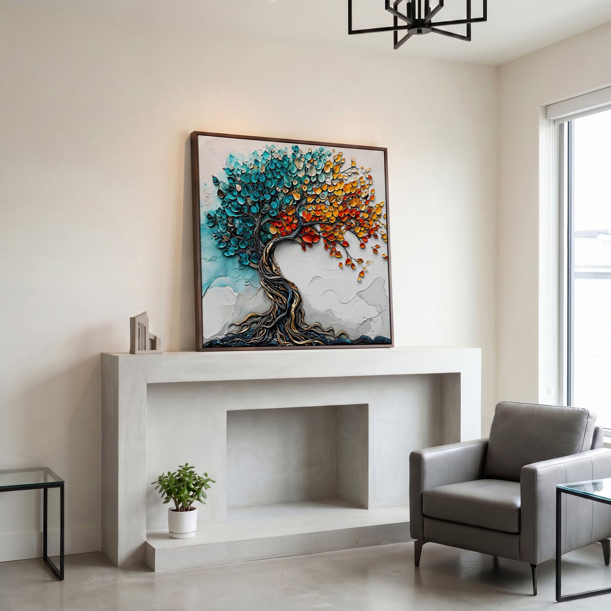 Seasonal Tree of Life Canvas in dark walnut floating frame