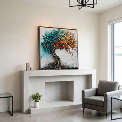 Seasonal Tree of Life Canvas in dark walnut floating frame