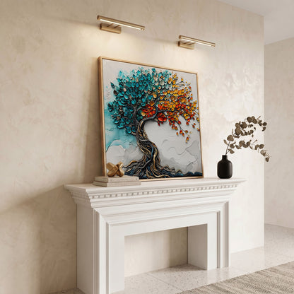 Seasonal Tree of Life Canvas in white oak floating frame