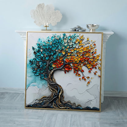 Seasonal Tree of Life Canvas in rose gold floating frame