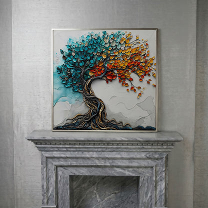 Seasonal Tree of Life Canvas in silver floating frame