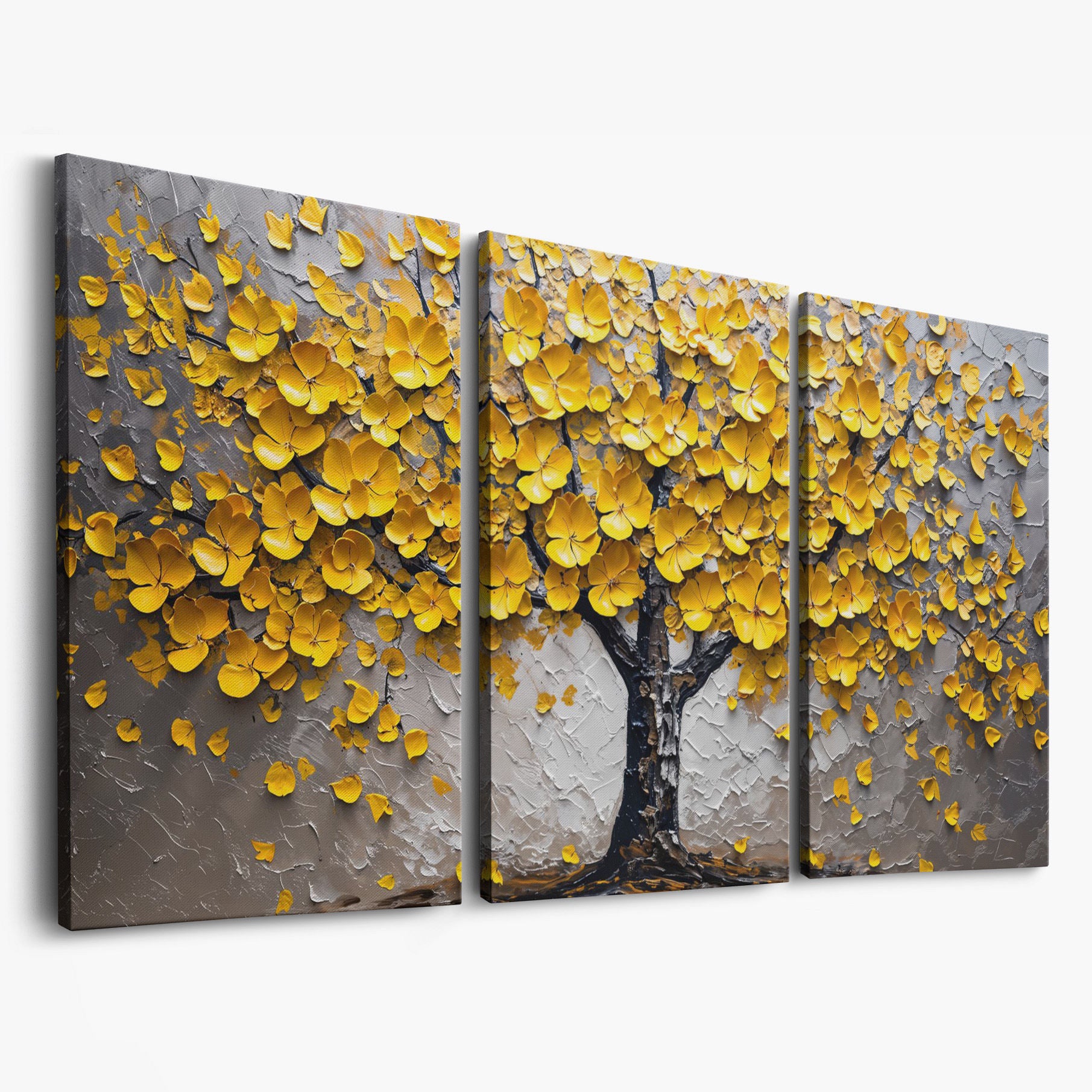 Yellow Blossom Tree of Life Canvas as 3-panel split version