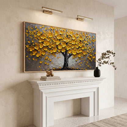 Yellow Blossom Tree of Life Canvas in white oak floating frame