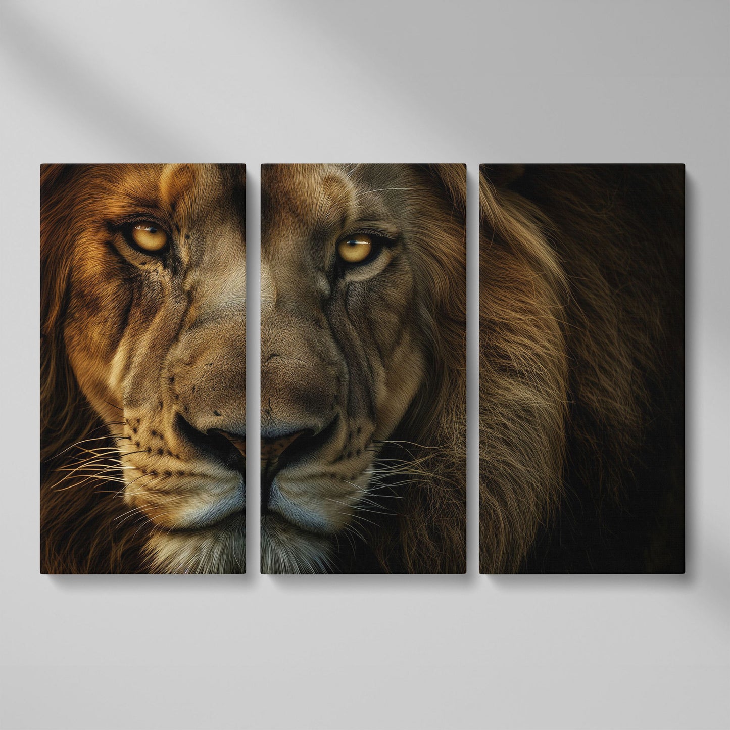 Close-Up Lion Head Canvas Print as 3-panel split version