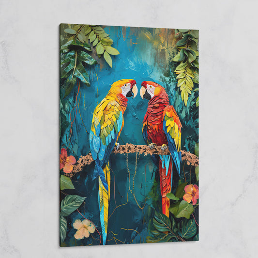 Vibrant Parrots Pair Portrait Canvas on gallery wrap