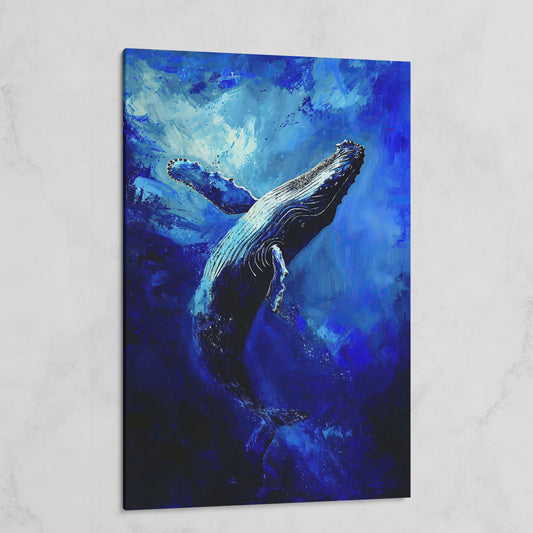 Navy Humpback Whale Canvas Print on gallery wrap