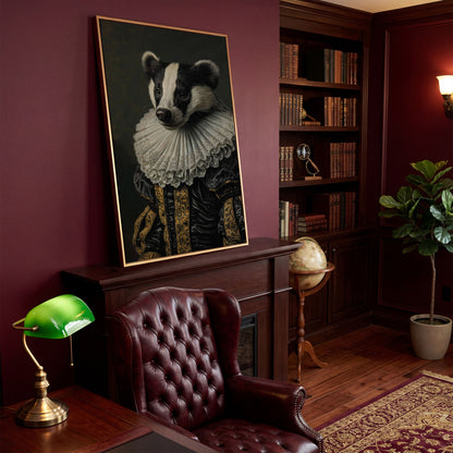 Aristocrat Badger Portrait Canvas in antique gold floating frame