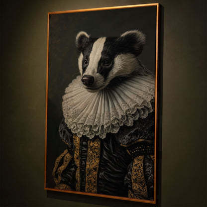 Aristocrat Badger Portrait Canvas shown in antique gold floating frame