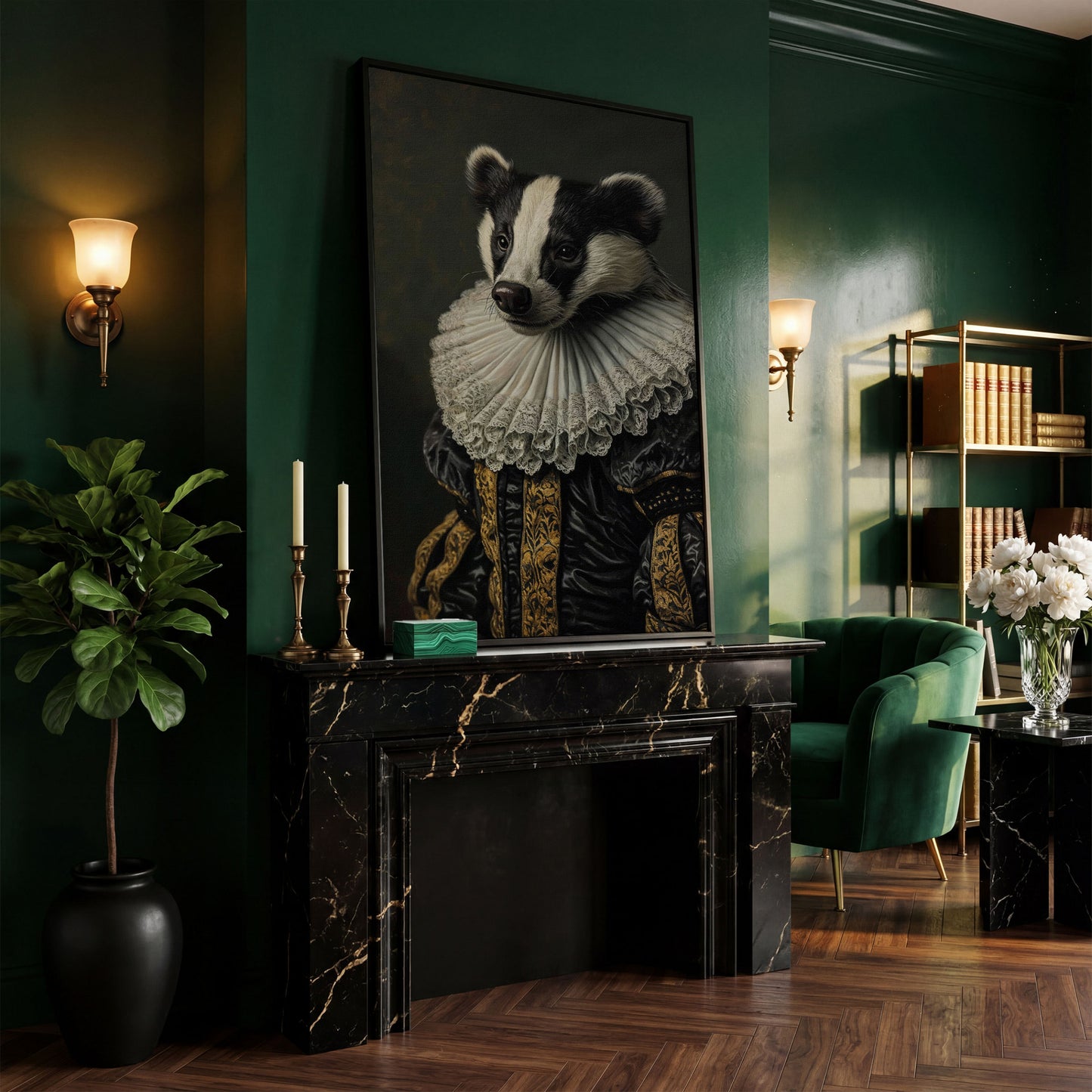 Aristocrat Badger Portrait Canvas in black floating frame