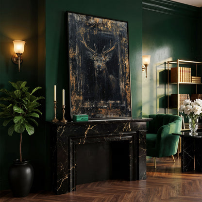 Abstract Stag Portrait Canvas Print in black floating frame