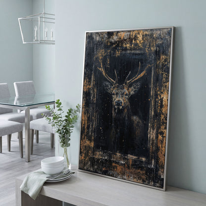Abstract Stag Portrait Canvas Print in silver floating frame