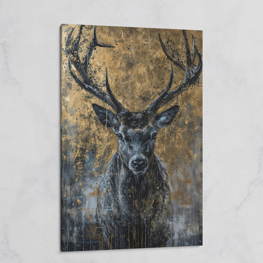 Abstract Black and Gold Deer Canvas on gallery wrap