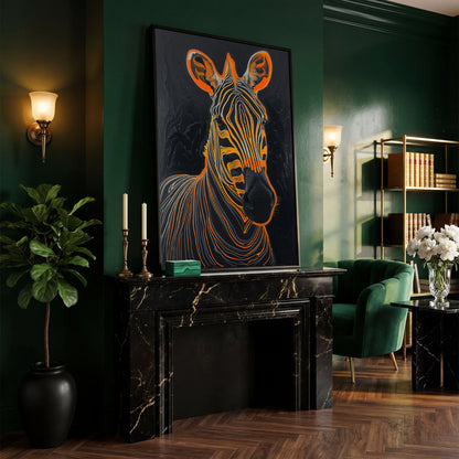Abstract Zebra in Orange and Black Canvas in black floating frame