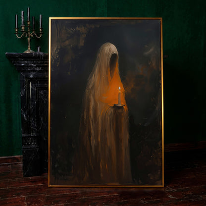 Abstract Ghostly Candle Canvas Print in antique gold floating frame