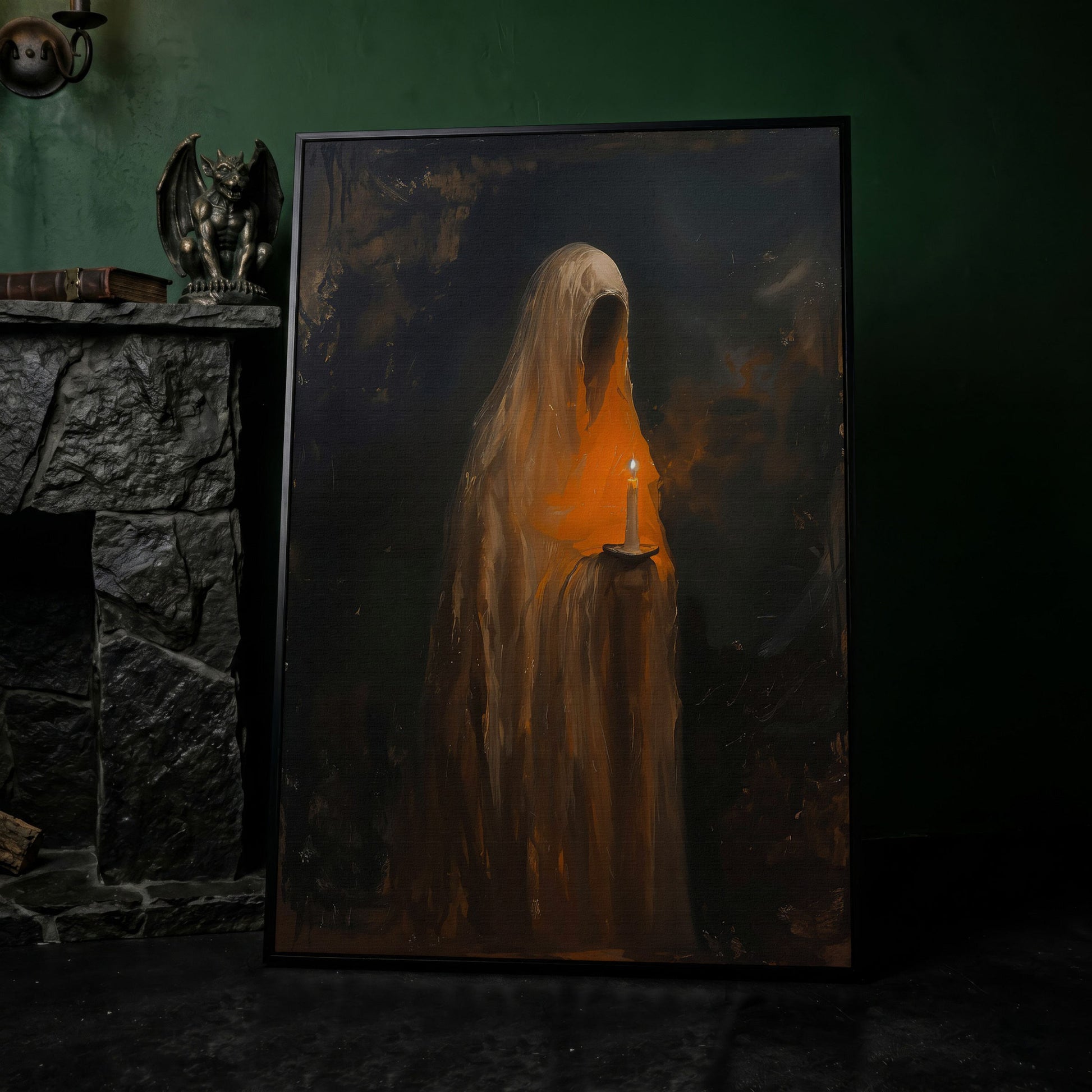 Abstract Ghostly Candle Canvas Print in black floating frame