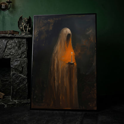 Abstract Ghostly Candle Canvas Print in black floating frame
